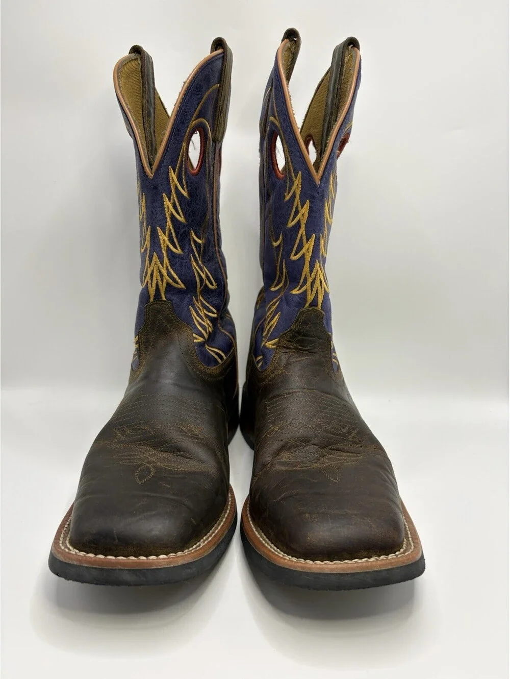Laredo Men's Boots Ripley Western Work Brown Blue Yellow Size 8D